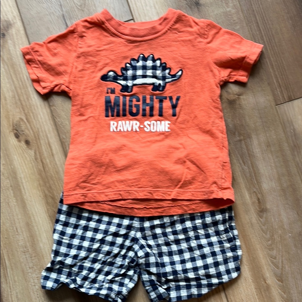 Carter’s Orange Dinosaur T-Shirt and Checkered Shorts Set Size 24 Months